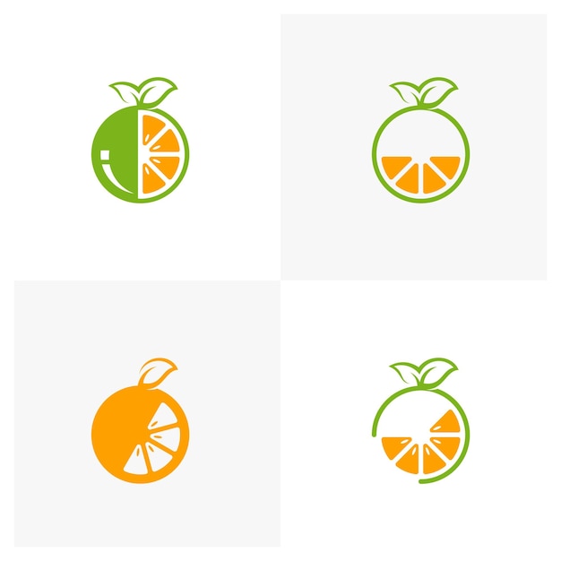 Set of Modern fresh orange logo vector illustration Fresh Orange Slice Logo Design Template