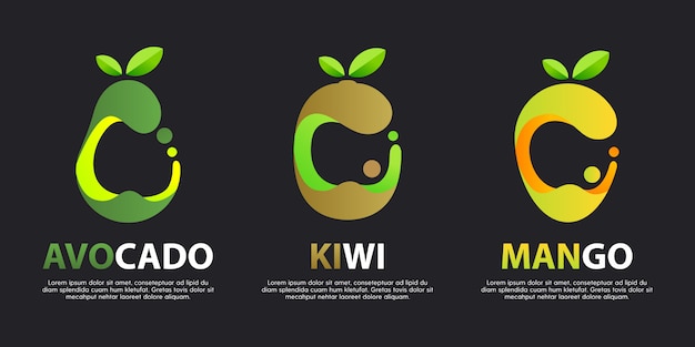 Set of modern great logos with decorative fruits