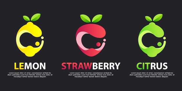 Set of modern great logos with decorative fruits