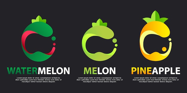 Set of modern great logos with decorative fruits