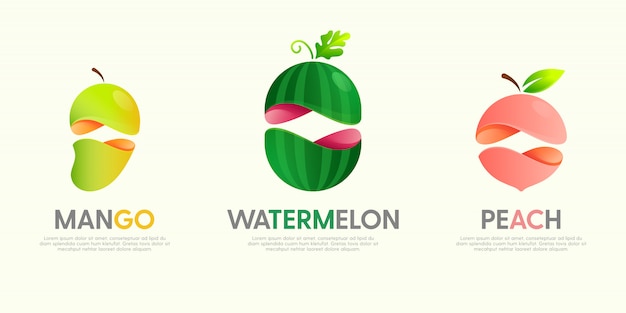 Set of modern great logos with decorative fruits