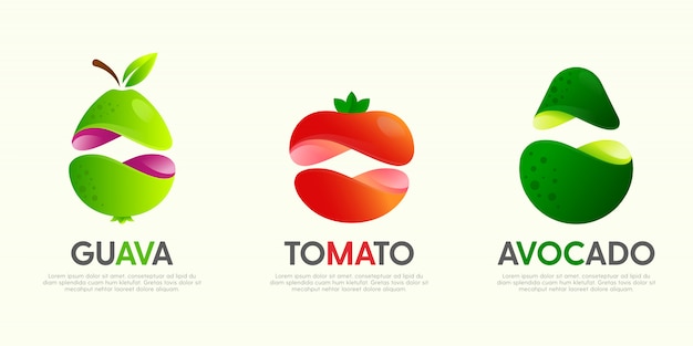 Set of modern great logos with decorative fruits