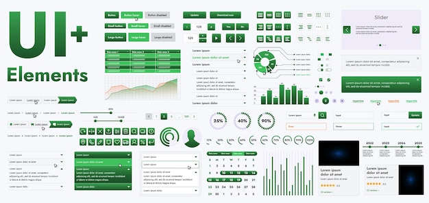 A set of modern green web interface elements designed for the development and design of websites