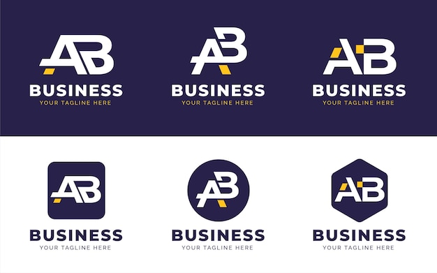 Set of modern letter A and B monogram logo with various geometric shape