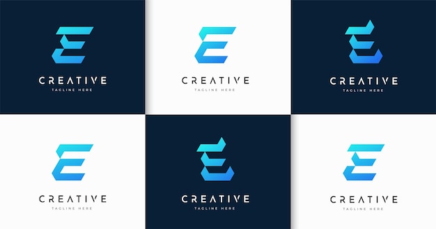 Set of modern letter E monogram style logo design template