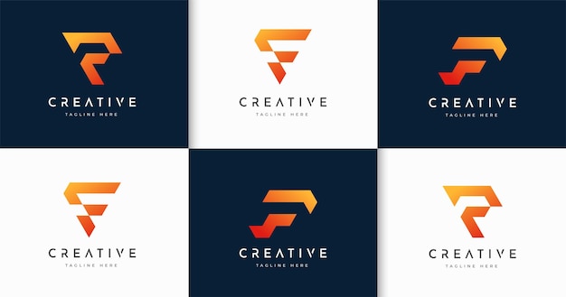 Set of modern letter F monogram style logo design template