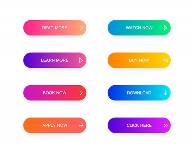 Set of modern material style buttons for website, mobile app and infographic . Different gradient colors.