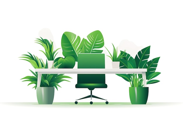 Set of modern office furniture Table chair and computer Flat design Vector illustration