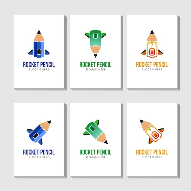 Set of modern rocket pencil logo template vector