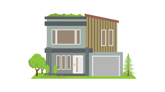 Set of Modern simple suburban houses exterior front view