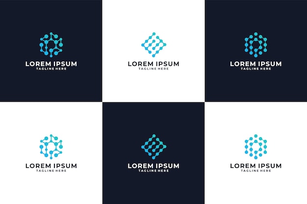 Set of modern technology logo design with blue color