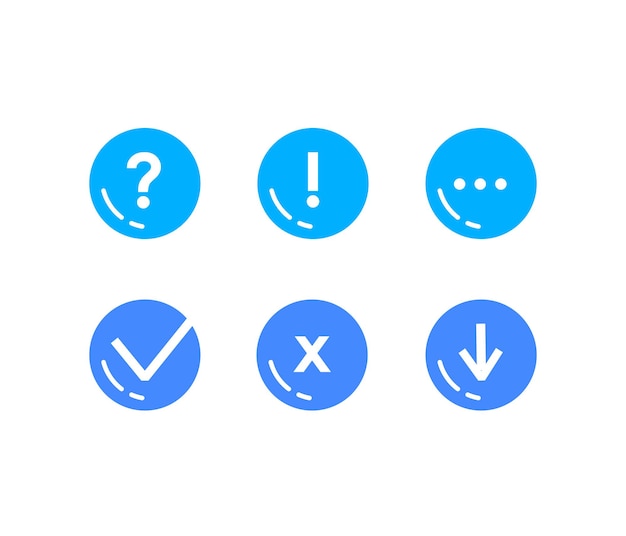 Set of modern web universal icons. Vector flat illustrations. Blue circle buttons