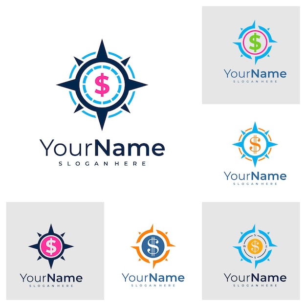 Set of Money Compass logo template Creative Compass logo design concepts