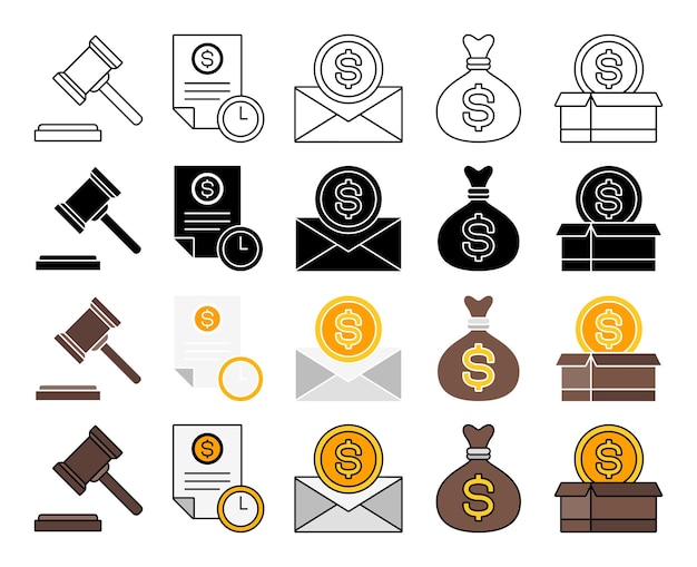 Set of Money and Financial in flat style isolated