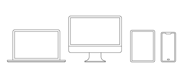 Set of monitor laptop tablet and smartphone icon symbol Outline style vector illustration