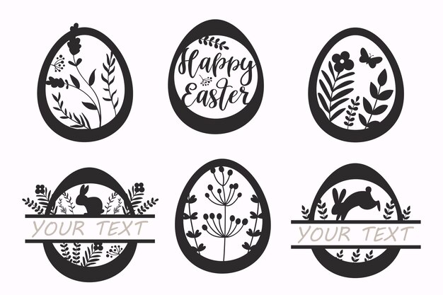 Vector set of monochrome easter eggs