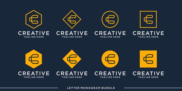 set monogram icon initial c logo design template