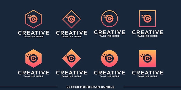 set monogram icon initial C logo design template