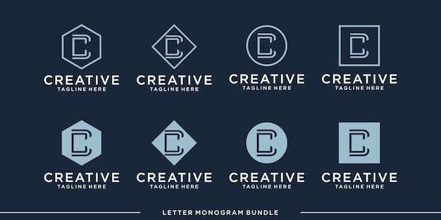 set monogram icon initial C logo design template