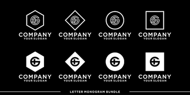 set monogram icon initial g, h logo design template