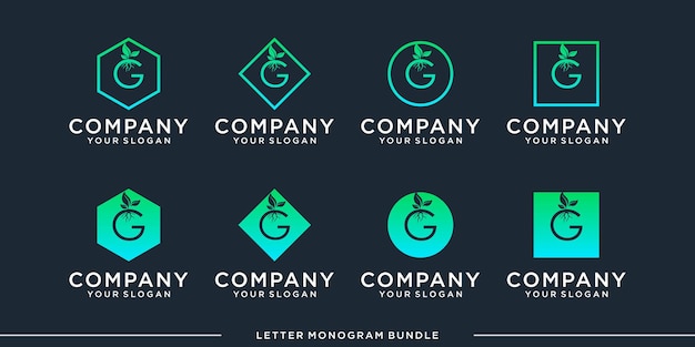 set monogram icon initial g logo design template