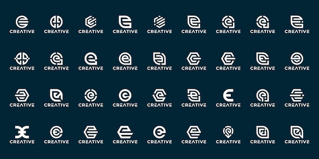 Set of monogram initial E logo design with variation shapes