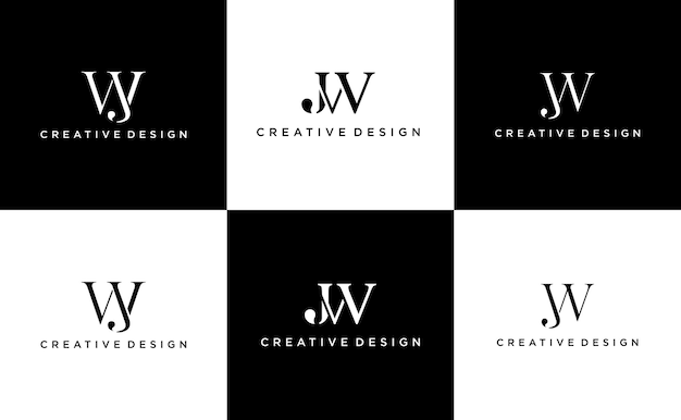 set monogram luxury letter JW logo design with script font