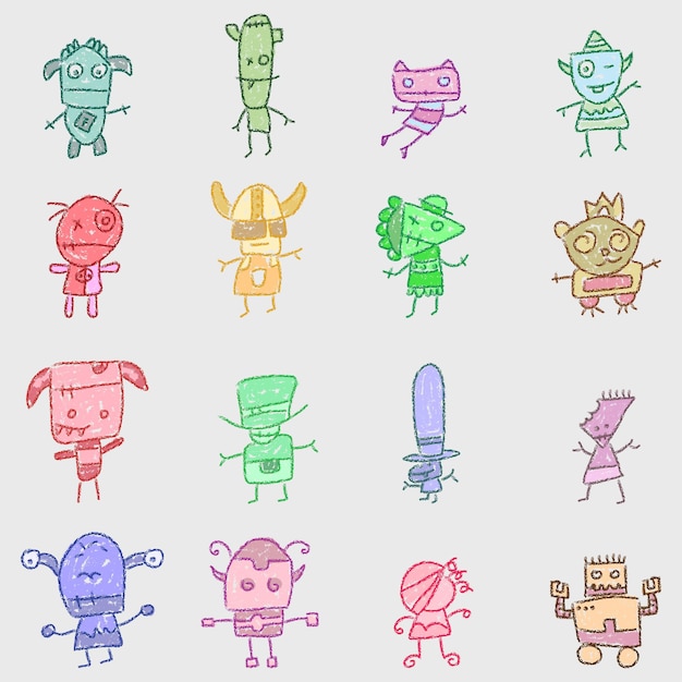 Set of monster crayons style