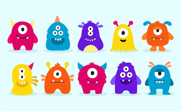 Set of monster cute character collection