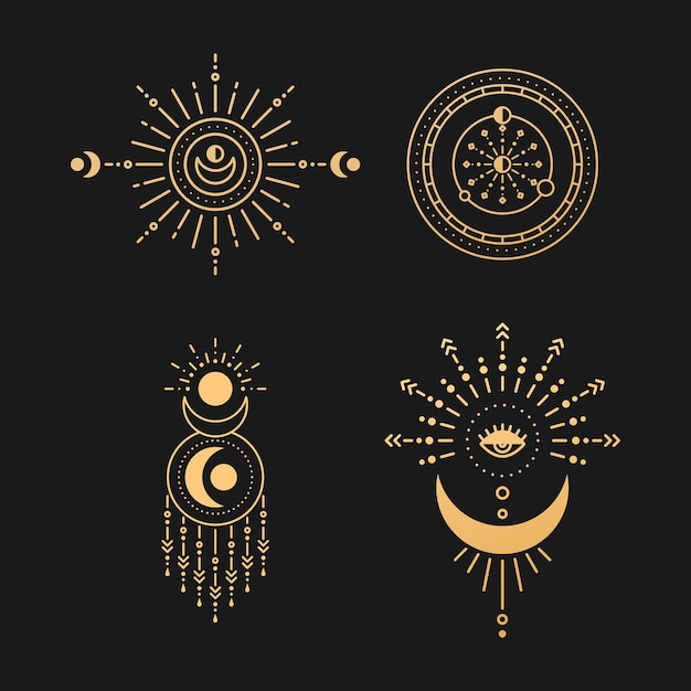 Set of moon and sun line art Minimal boho linear symbols Celestial mystic element