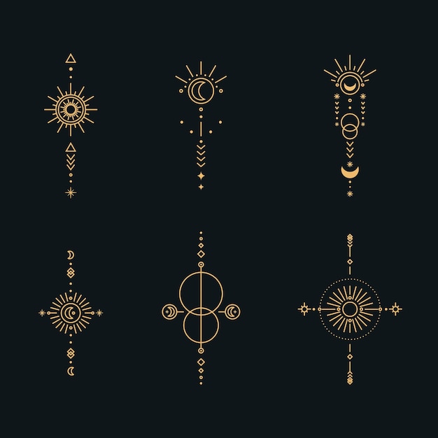 Set of moon and sun line art Minimal boho linear symbols Celestial mystic element