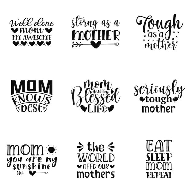 Set of mothers day lettering quote