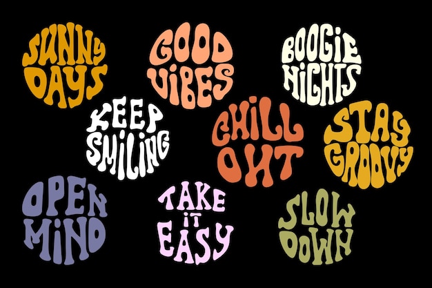 Set motivational slogan lettering in groovy style in a circle