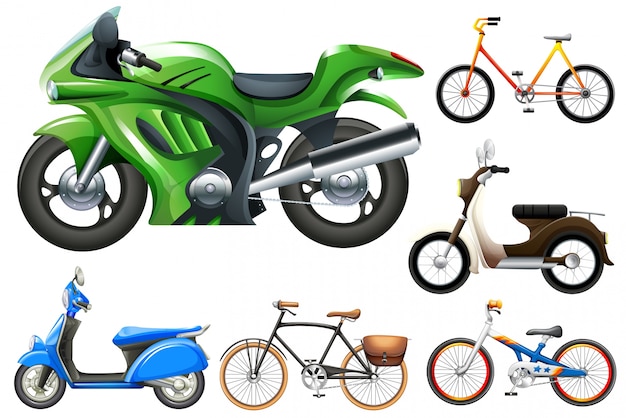 Set of motobike and bicycles illustration