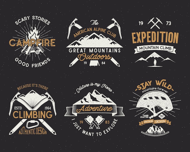 Set of mountain climbing labels