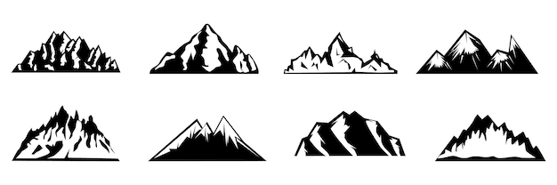 set of mountain silhouette. Hand Drawn Mountain. Collection of mountain shapes. mountain drawing.