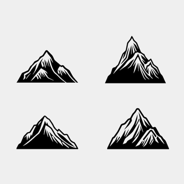 Set of Mountain silhouette vector icon Rocky peaks Mountains ranges Black and white mountain icon