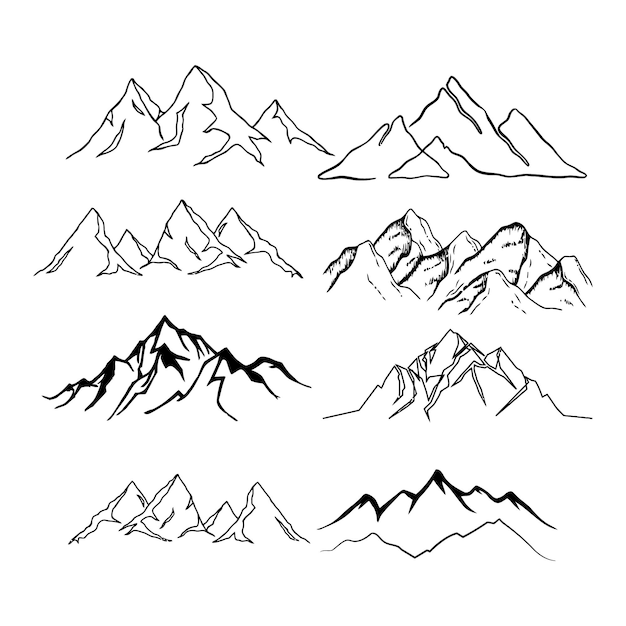 Set of mountain silhouette vector