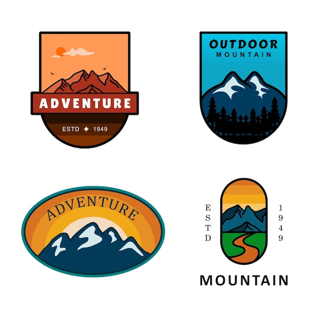 Set of mountain travel emblems. Jungle camp label in vintage style