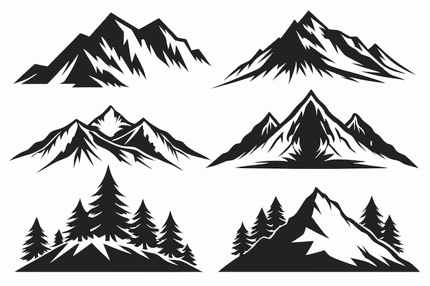 Vector a set of mountains with trees in the background