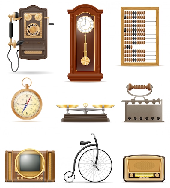 Set of much objects retro old vintage elements stock vector illustration