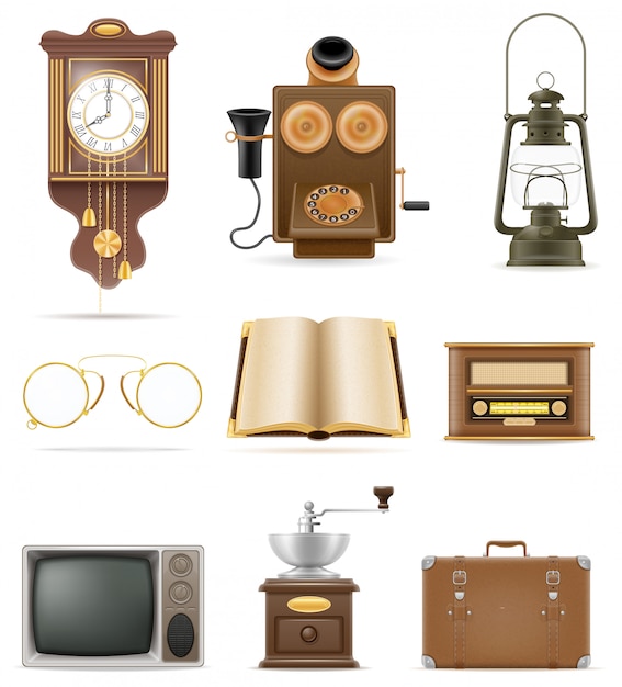 Set of much objects retro old vintage elements stock vector illustration