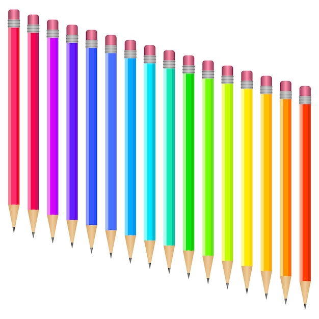 Set of multi-colored pens on a white background