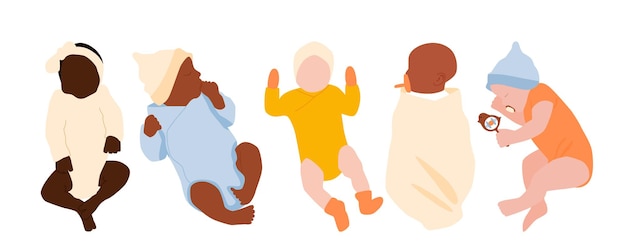 A set of multi-ethnic newborns. A collection of faceless babies.