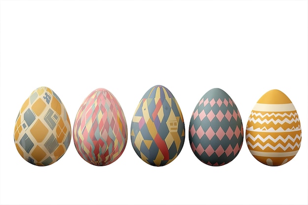 Set of multicolor Easter eggs with different texture on a white background Spring holiday