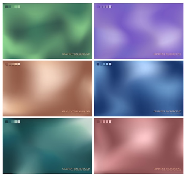 Set of multicolored abstract backgrounds with blurred gradients.Fluid wallpapers with smooth pattern