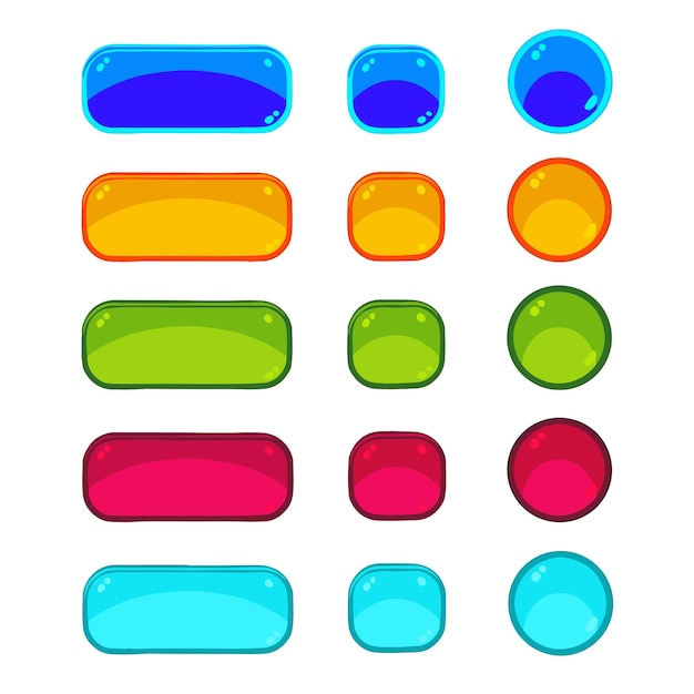 Set of multicolored buttons of different shapes for a game or website vector illustration