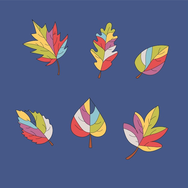 A set of multicolored leaves on a blue background autumn vector