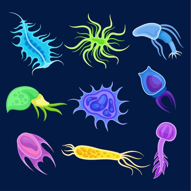 Vector set of multicolored plankton.