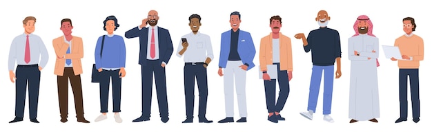 Set multiethnic business men different ages races office outfits white background _ai_generated